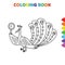 Cute cartoon peacock bird looking own face on mirror coloring book for kids. black and white vector illustration for coloring book