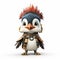 Cute Cartoon Penguin In Dayak Art Style With Armor And Hat