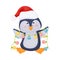 Cute Cartoon Penguin Holding Fairy Lights Preparing for the New Year Holiday Vector Illustration