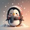 Cute cartoon penguin in snow