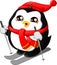 Cute cartoon penguin snow skiing