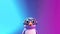 A Cute Cartoon Penguin With Vr Glasses Character Designs Mauve Sky Blue Pink. Generative AI