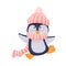 Cute Cartoon Penguin Wearing Warm Hat and Scarf Vector Illustration