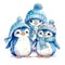 Cute cartoon penguins baby watercolor. kawaii. digital art. concept art. isolated on a white background