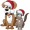 Cute cartoon pets santa hats