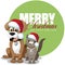 Cute cartoon pets santa hats greeting card