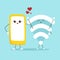 Cute cartoon phone and Wifi. Technology concept. Flat design mod