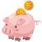 Cute Cartoon Piggy Bank with Coins. Single clipart. Piggy bank character vector illustration.