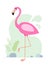 Cute cartoon pink flamingo. Drawing african baby wild exotic tropical bird. Kind smiling jungle safari animal. Vector