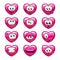 Cute cartoon pink heart emoji set.