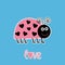 Cute cartoon pink lady bug with dots in shape of heart. Love car