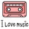 Cute cartoon pink music tape with I love music quote illustration