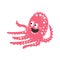 Cute cartoon pink octopus character, funny ocean coral reef animal vector Illustration