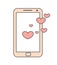 Cute cartoon pink phone with hearts illustration