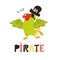 Cute cartoon pirate parrot. Collection of adorable pirates isolated on white background