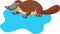 Cute cartoon platypus on water