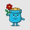 Cute cartoon pocket character holding red flower