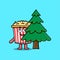 Cute cartoon Popcorn character hiding tree