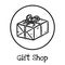 Cute cartoon post package doodle image. Gift shop logo. Media highlights graphic symbol