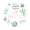 Cute cartoon postcards with succulents and cactuses