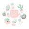 Cute cartoon postcards with succulents and cactuses