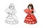 Cute Cartoon Princess Standing in Pink Coral Dress Costume Isolated