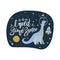 Cute cartoon print with long neck dino in space. Hand written quote - I need some space. Hand drawn print with dinosaur character