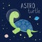 Cute cartoon print with a turtle in space