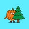 Cute cartoon Pumpkin character hiding tree