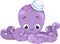 Cute cartoon purple octopus in small sea hat template.