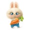 Cute cartoon rabbit with big carrot on a white