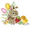 Cute cartoon rabbit. forest animal illustration. watercolor hare. funny pet.