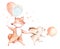Cute cartoon rabbit and fox animal hand drawn watercolor bunny illustration with air balloon. kids nursery wear fashion design,