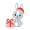 Cute cartoon rabbit or hare. A rabbit with a gift in his hands.