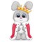 Cute cartoon rabbit king with crown and royal robe.