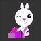 Cute cartoon rabbit shopping. The bunny stands next to the packages and winks