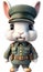 A cute cartoon rabbit soldier. AI-Generated.