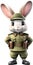 A cute cartoon rabbit soldier. AI-Generated.