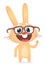 Cute cartoon rabbit wearing eyesglasses waving hand. Vector illustration of smart and silly bunny.