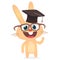 Cute cartoon rabbit wearing graduation bachelor hat and eyeglasses. Vector illustration of a smiling bunny.