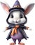 A cute cartoon rabbit witch. AI-Generated.