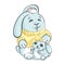 Cute, cartoon rabbits, mom and baby. Ð¡oncept of family, love for children. Vector