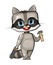 Cute cartoon Raccoon the carpentry with a saw and a hammer. Flat style. Helps dad. Picture for children. Funny kid