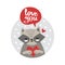 Cute cartoon raccoon holding heart