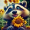 Cute cartoon Raccoon, sunflower. character rendered by AI computer