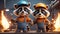 cute cartoon raccoon work clothes activity professional worker equipment