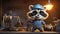 cute cartoon raccoon work clothes tool professional worker production modern