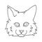 Cute cartoon ragdoll cat face monochrome lineart vector clipart. Pedigree kitty breed for cat lovers. Purebred domestic