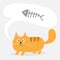 Cute cartoon red cat and talk think bubble with