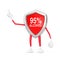 Cute Cartoon Red Metal Medical 95% Alcohol Disinfector Shield Mascot Person Character Gesturing with Finger. 3d Rendering